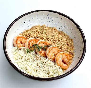 Ризото з тигровими креветками, сиром Дор Блу та крихтами волоського горіху